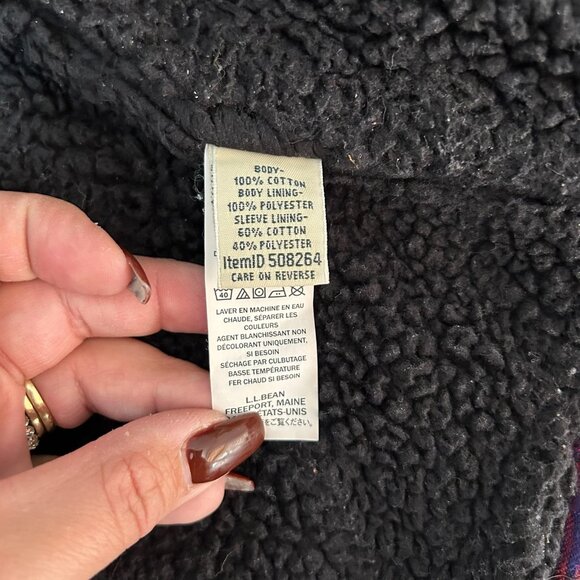 L.L.Bean Jacket Womens Small Purple Black Plaid Sherpa Lined Flannel Relaxed Fit - Picture 10 of 13